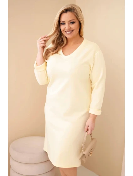 Dámske Plus veľkosť maslo V-neck šaty s rukávmi žltá