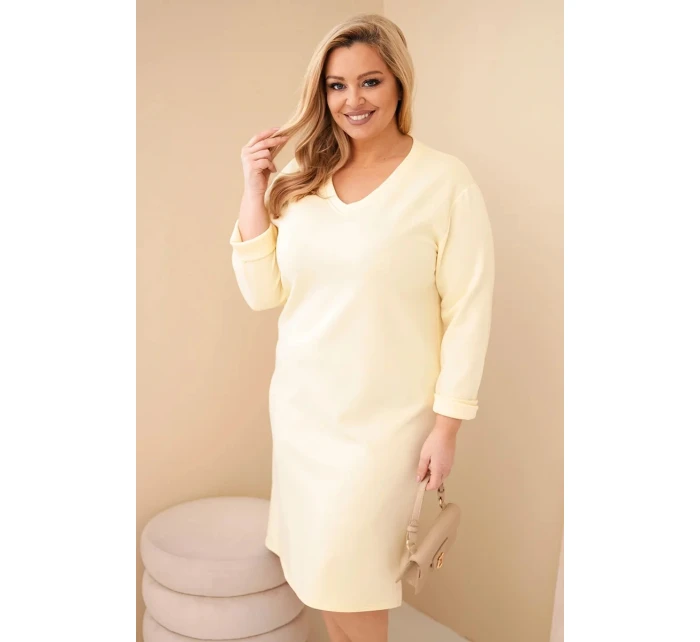Dámske Plus veľkosť maslo V-neck šaty s rukávmi žltá