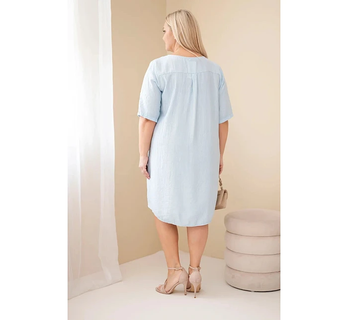 Dámské viskózové šaty Plus Size s krátkým rukávem a výstřihem do V modrá