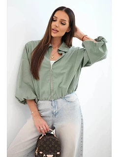 Dámska bavlnená bunda typu bomber na zips v khaki farbe
