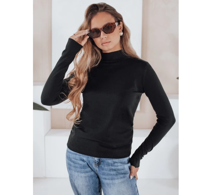 Dámsky sveter s polovičným rolákom TARLENA black FashionStreet MY2483 Dámsky sveter s polovičným rolákom TARLENA black FashionStreet MY2483