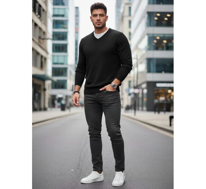 Pánský černý svetr s výstřihem do V Dstreet model 21993982 - FashionStreet Pánský černý svetr s výstřihem do V Dstreet model 21993982 - FashionStreet