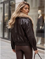 Dámska zimná kožená bunda s kožušinou, hnedá, FashionStreet TY6028