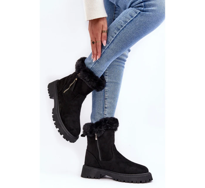 Botky Zamszové Dámské S Kožíškem Černá model 21635838 - EVENTO