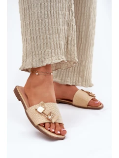 Klapki Damskie Na Płaskim Obcasie Z Kokardą Beżowe Sallariela