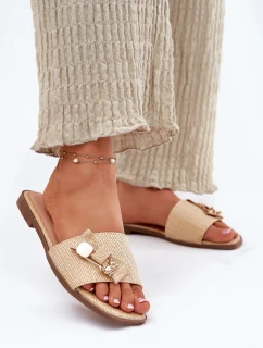 Klapki Damskie Na Płaskim Obcasie Z Kokardą Beżowe Sallariela