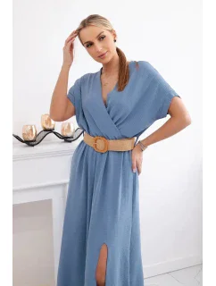 Dlhé šaty s ozdobným pásom denim