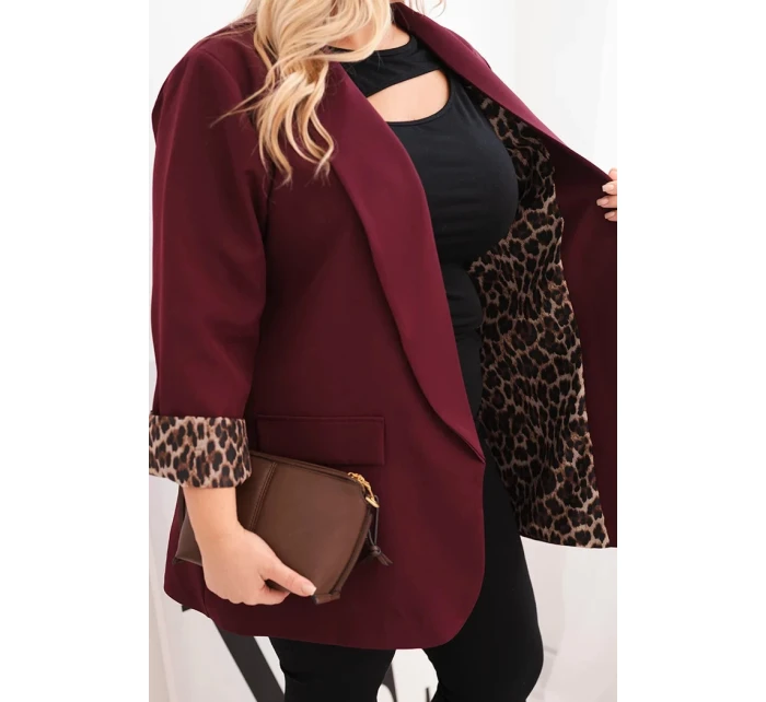 Dámska bunda s leopardou podšívkou Plus Size Plum