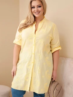 Dámská Plus Size s a ohrnutým rukávem žlutá model 21959160 - K-Fashion