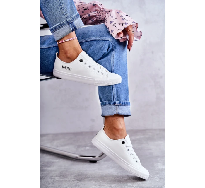 Damskie Skórzane Niskie Trampki Big Star KK274010 Białe