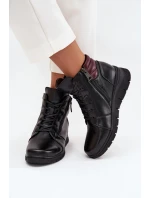 Skórzane Botki Damskie Na Koturnie Ocieplane Vinceza 39963 Czarne