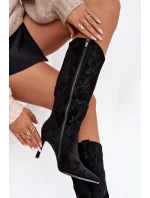 Dámské kozačky na podpatku cowboye z eko semiše černé Belonia Dámské kozačky na podpatku cowboye z eko semiše černé Belonia