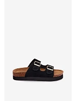 Kožené semišové dámské sandály na platformě s přezkami Vinceza 102657 černé