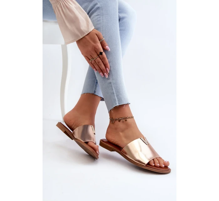 Dámske ploché papuče na podpätku z ekokože, zlaté Maliha