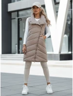Dámska prešívaná dlhá vesta bez kapucne SERKIS béžová FashionStreet TY4525 Dámska prešívaná dlhá vesta bez kapucne SERKIS béžová FashionStreet TY4525