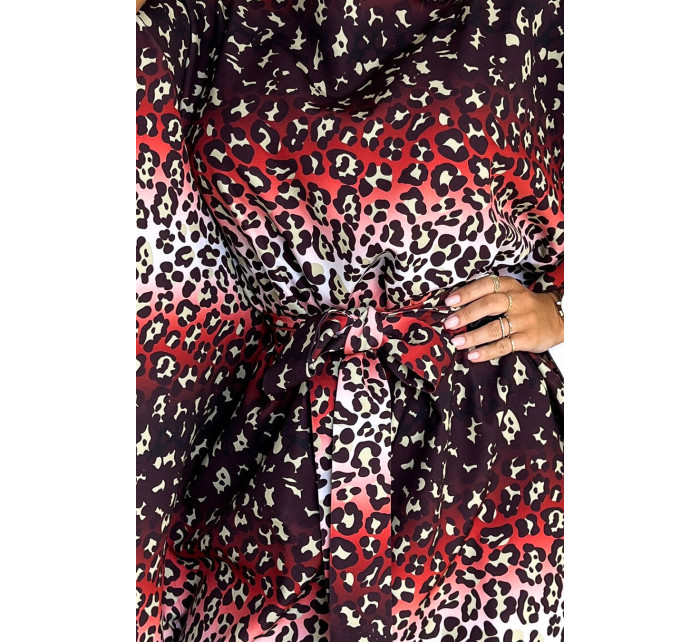SOFIA - Dámske motýlikové šaty s jaguárím vzorom a so zaväzovaním v páse 287-23