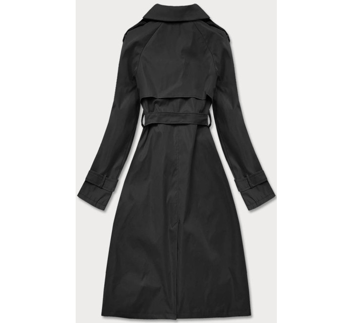 Čierny dvojradový kabát s opaskom (AG3-011)