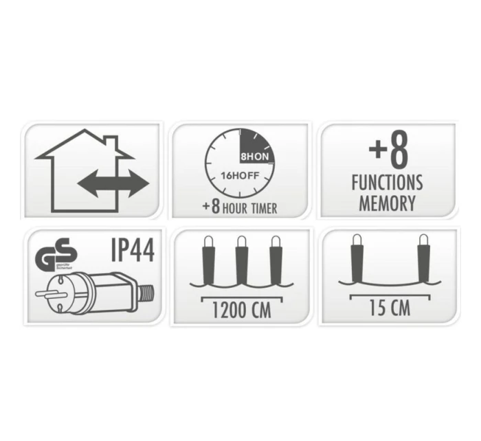 VIANOČNÝ STROMČEK SVETLÁ VONKAJŠIE SVETLO ZÁVES 360 VIEDOL ČASOVAČ STUDENÁ BIELA KÁBEL ZELENÁ