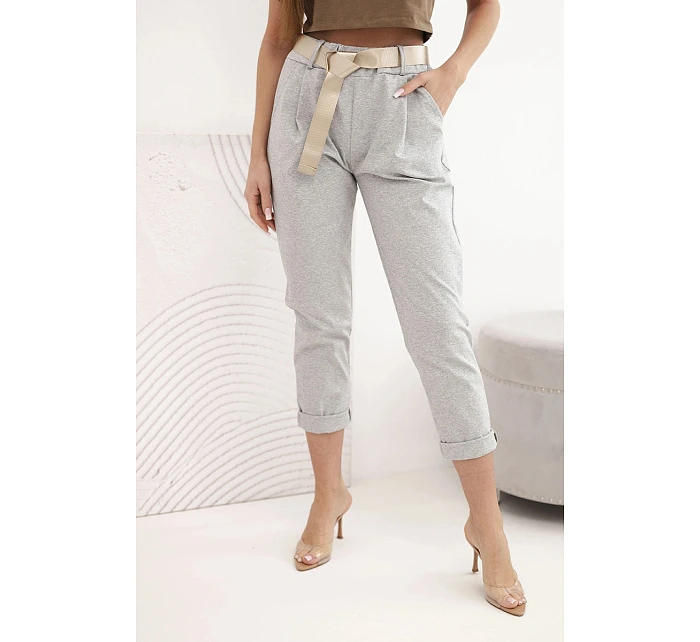 Nohavice Punto s opaskom sivý melanž Nohavice Punto s opaskom sivý melanž