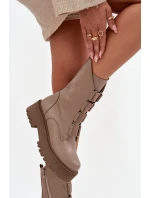 Botki Damskie Z Naturalnej Skóry Na Platformie Zazoo 3795 Beżowe