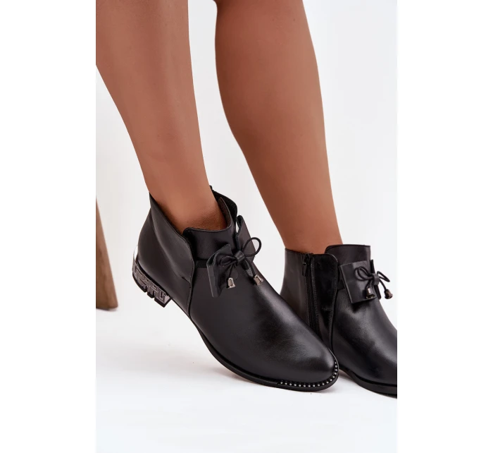 Dámské kotníkové boty z pravé kůže na nízkém podpatku Zazoo 1396 Černé