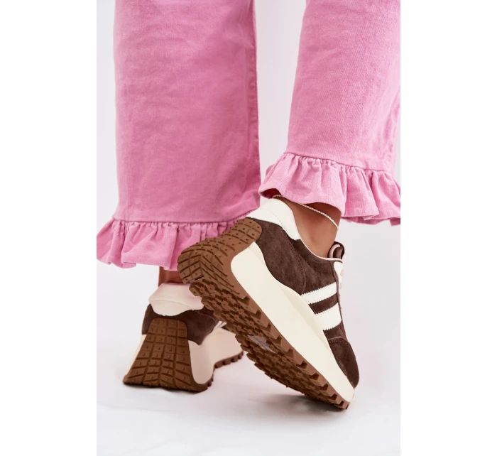 Semišové tenisky na masivní platformě model 22031726 Čokoládové - D&A