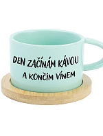 ZAČÍNAM DEŇ KÁVOU A KONIEC DŇA VÍNOM - mätový pohár s makrónkou 200 ml