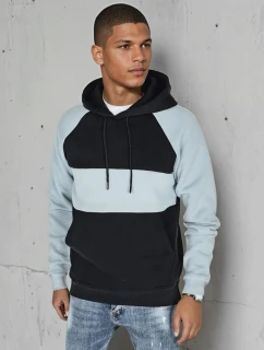 Pánska základná mikina s kapucňou s modrými a čiernymi pruhmi FashionStreet BX5900