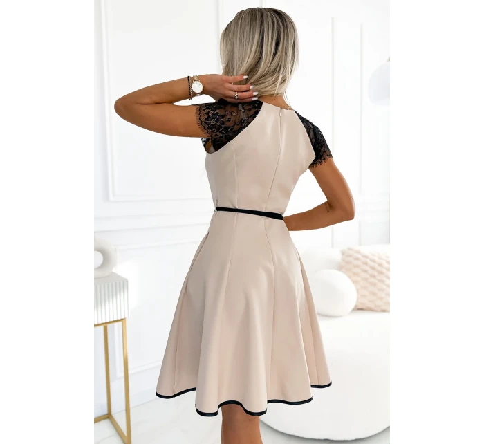 Béžové dámské šaty s krajkovými vsadkami model 19761156 - numoco