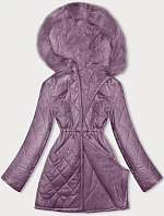 Dámska obojstranná prešívaná bunda - kožušinová ružová (H-897-38)