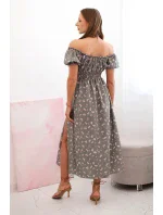 Dámské maxi šaty s květinami a model 21115413 khaki - K-Fashion