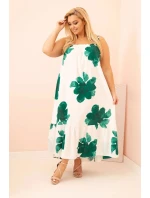 Dámské šaty na ramínka s volánem a květinovým potiskem zelená