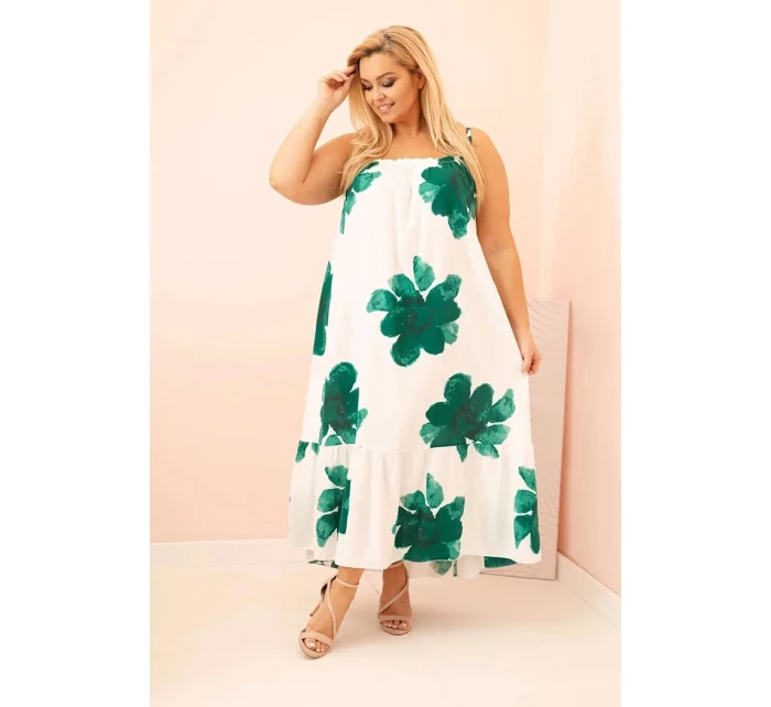 Dámské šaty na ramínka s volánem a květinovým potiskem zelená