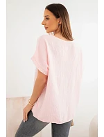 Dámská bavlněná oversize halenka s V výstřihem a krajkou candy pink Dámská bavlněná oversize halenka s V výstřihem a krajkou candy pink