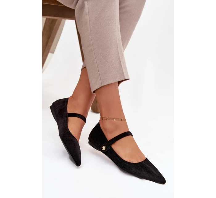 Sametové baleríny s páskem a zlatým detailem černé Gisanne