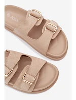 Dámské pantofle se zlatými sponami Béžové Pelorin