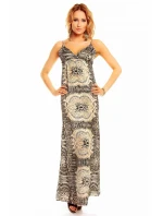 Letné dámske šaty s elegantným potlačou dlhé čierno-ecru - Farebná / S - SWEEWE