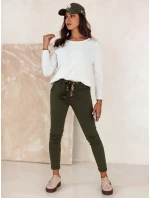 Dámské džínové kalhoty s páskem olivové Dstreet model 21981969 - FashionStreet