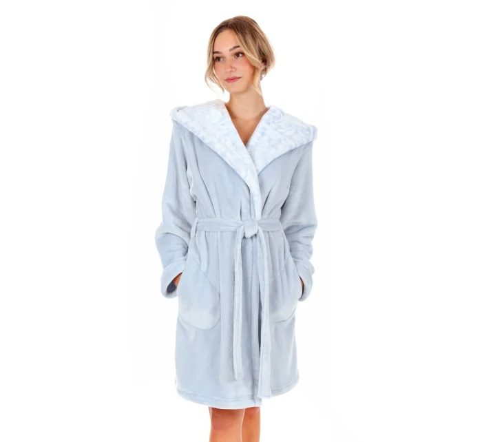 Dámsky župan Flora s kapucňou krátky 4856 Jednofarebný ľadovo modrý - Vestis Dámsky župan Flora s kapucňou krátky 4856 Jednofarebný ľadovo modrý - Vestis