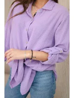Bavlnená mušelínová košeľa oversize fialová