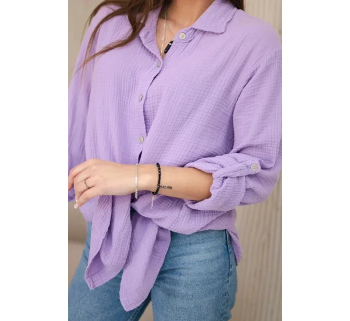 Bavlnená mušelínová košeľa oversize fialová