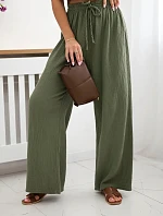 Mušelínové nohavice so širokými nohavicami khaki