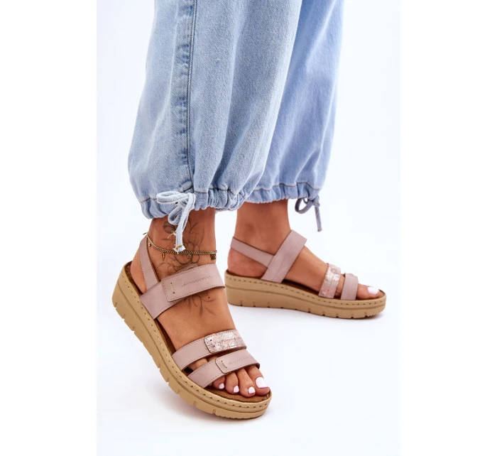Dámské kožené sandály se suchým zipem růžové Fresh Look Dámské kožené sandály se suchým zipem růžové Fresh Look