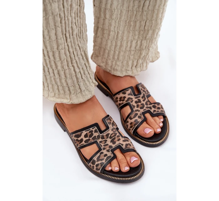 Kožené Ploché Pantofle S Vzorem  Černé model 21697407 - Zazoo