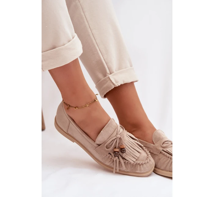 Dámské mokasíny s třásněmi a korálky Béžové Teressa