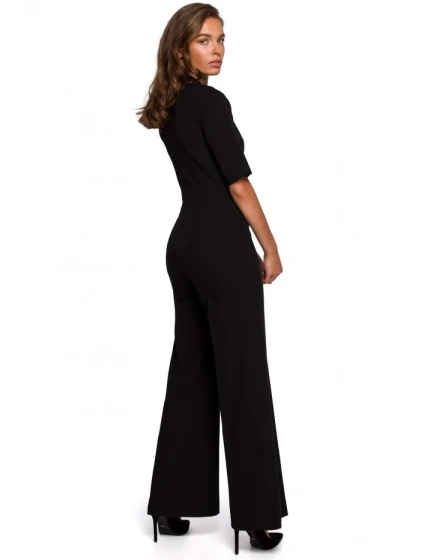 model 15107135 Elegantní overal s vázáním u krku černý - STYLOVE model 15107135 Elegantní overal s vázáním u krku černý - STYLOVE