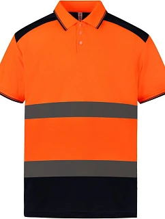 Yoko HVJ 220 Hi-Vis Piqué Polo 79.J220, vysoká viditeľnosť, oranžová/námornícka modrá