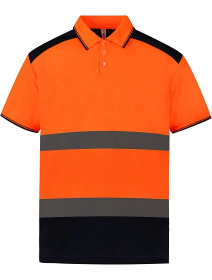 Yoko HVJ 220 Hi-Vis Piqué Polo 79.J220, vysoká viditeľnosť, oranžová/námornícka modrá