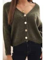 Dámský svetr s V výstřihem a knoflíky khaki Dámský svetr s V výstřihem a knoflíky khaki