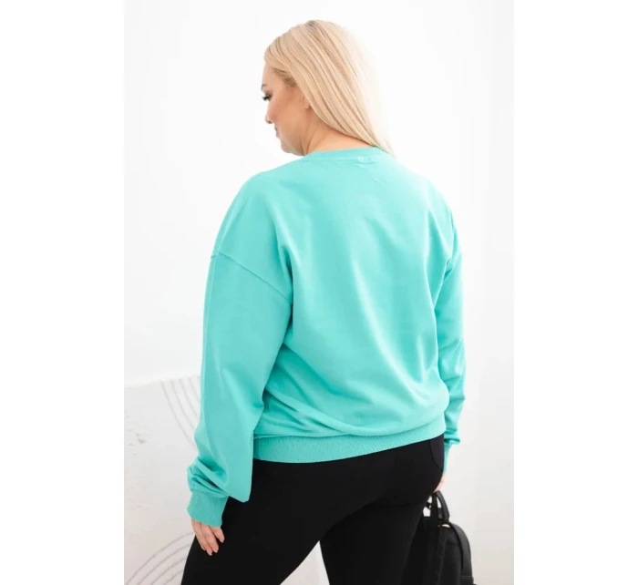 Dámske Plus veľkosť bavlnené základné kolo krku mikina Mint